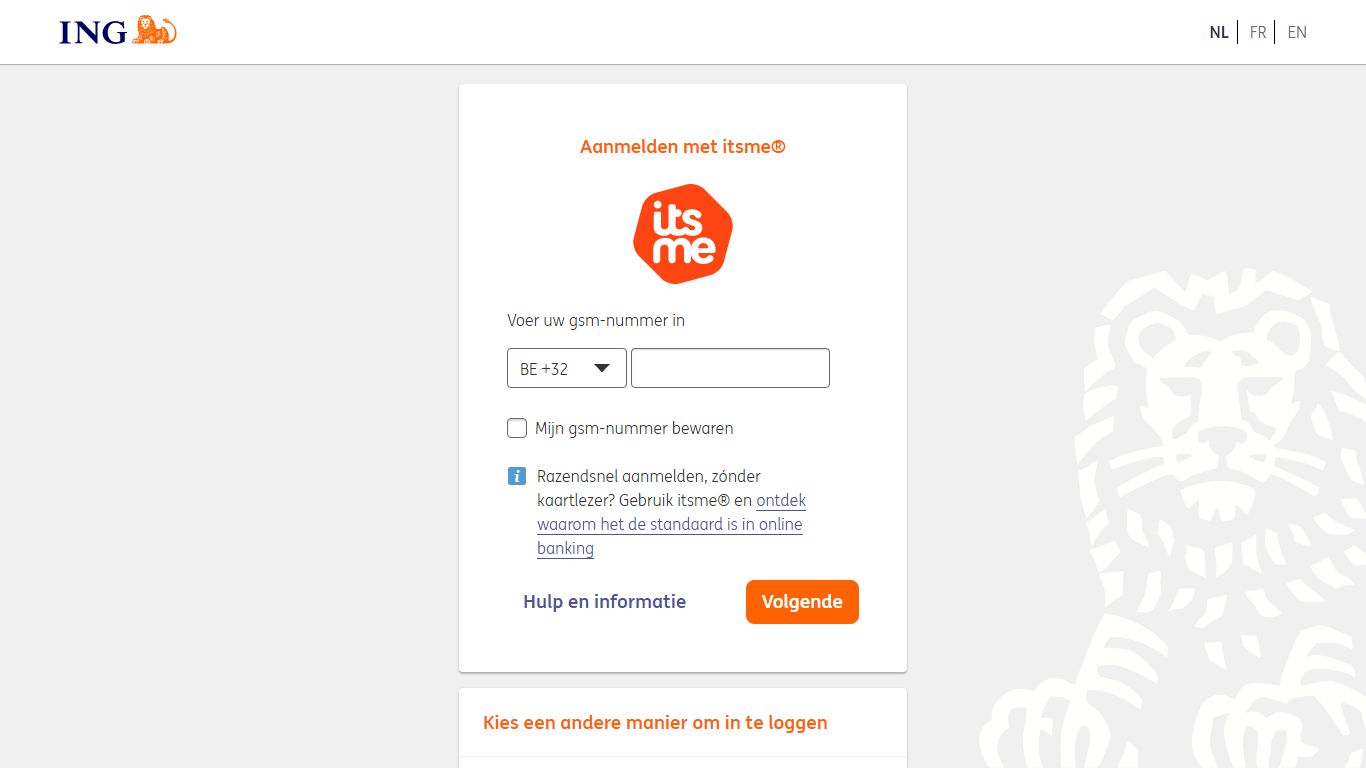 Aanmelden in Home’Bank | ING België